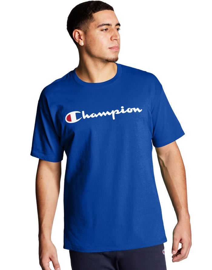 Champion T-Shirt Heren - Blauw - Classic Jersey Script Logo ( 862051-YPM )